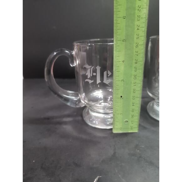 Etched Glass Coffee Mugs, His & Hers Pedestal Cups, Set of 2, Couples Coffee Set - Picture 8 of 9